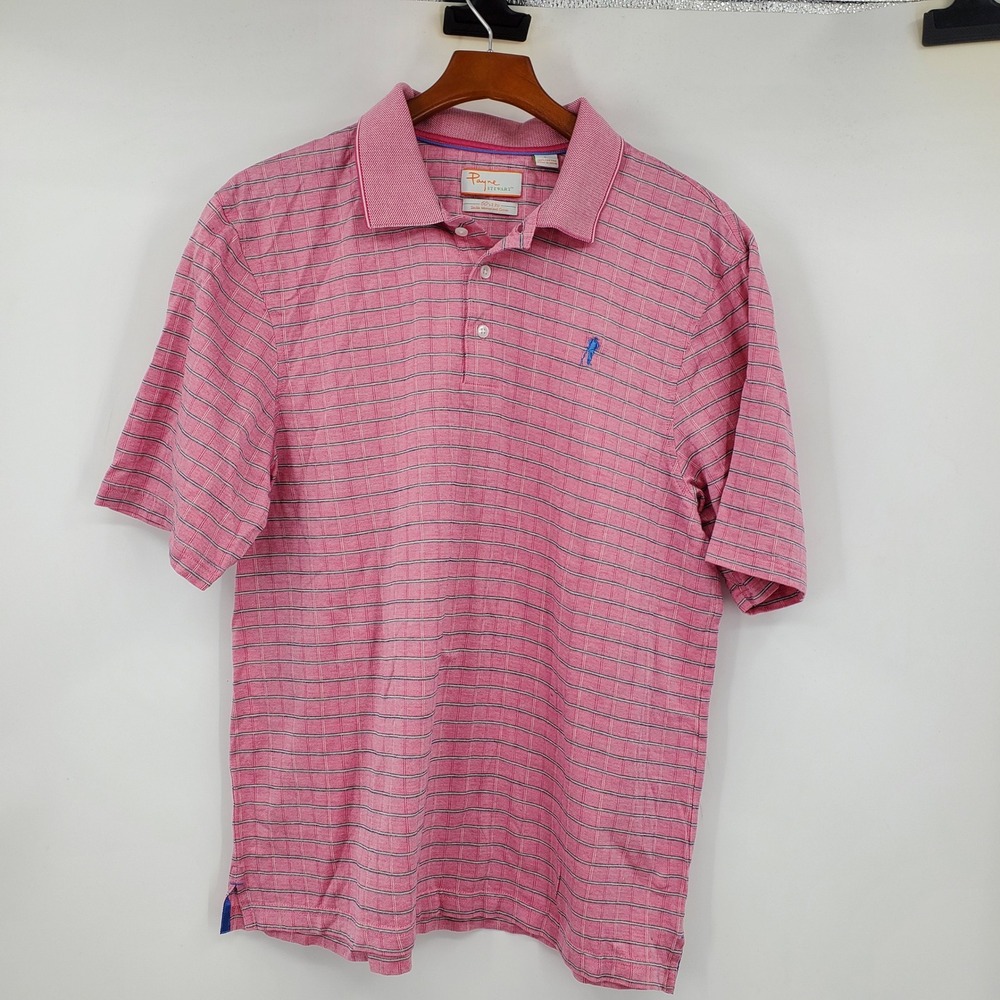 Payne Stewart Mens Pink Grid Double Mercerized Cotton Golf Polo Shirt Large